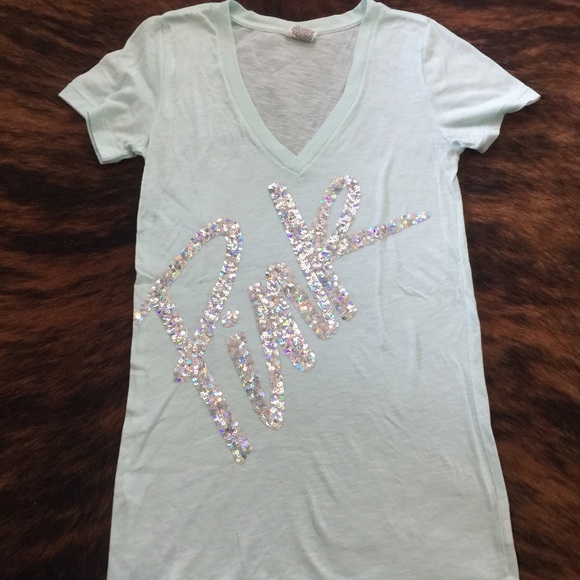 PINK Victoria's Secret Tops - Sequin Bling Logo V Neck Tee PINK Victoria's Secret Tops - Sequin Bling Logo V Neck Tee